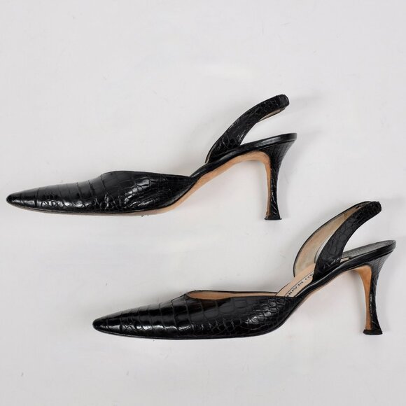 Manolo Blahnik Carolyne crocodile alligator shoes 38 US 8 black slingback - Picture 3 of 8